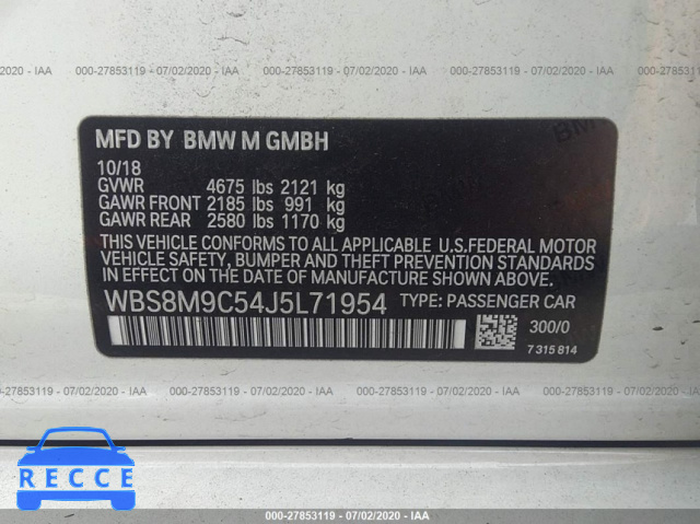 2018 BMW M3 WBS8M9C54J5L71954 image 8