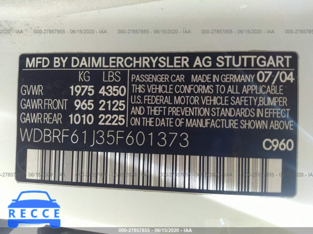 2005 MERCEDES-BENZ C-CLASS 240 WDBRF61J35F601373 image 8