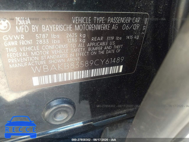 2009 BMW 7 SERIES 750LI WBAKB83589CY61489 image 8