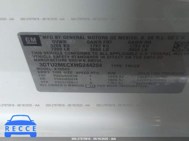2017 GMC SIERRA 1500 K1500 SLE 3GTU2MECXHG244204 image 8