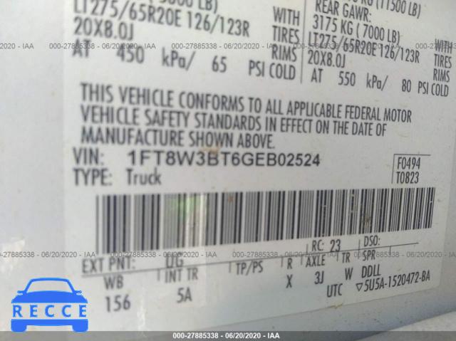 2016 FORD SUPER DUTY F-350 SRW PLATINUM/XL/XLT/LARIAT 1FT8W3BT6GEB02524 image 8