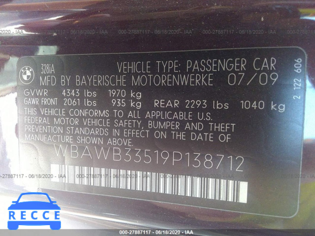 2009 BMW 3 SERIES I WBAWB33519P138712 image 8