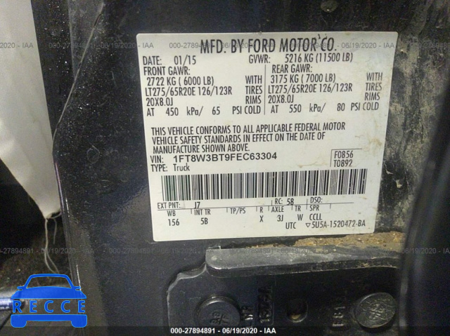 2015 FORD SUPER DUTY F-350 SRW PLATINUM/XL/XLT/LARIAT 1FT8W3BT9FEC63304 image 8