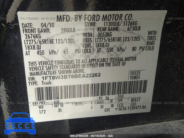 2011 FORD SUPER DUTY F-350 SRW XL/XLT/LARIAT/KING RANCH 1FT8W3BT6BEA22262 image 8
