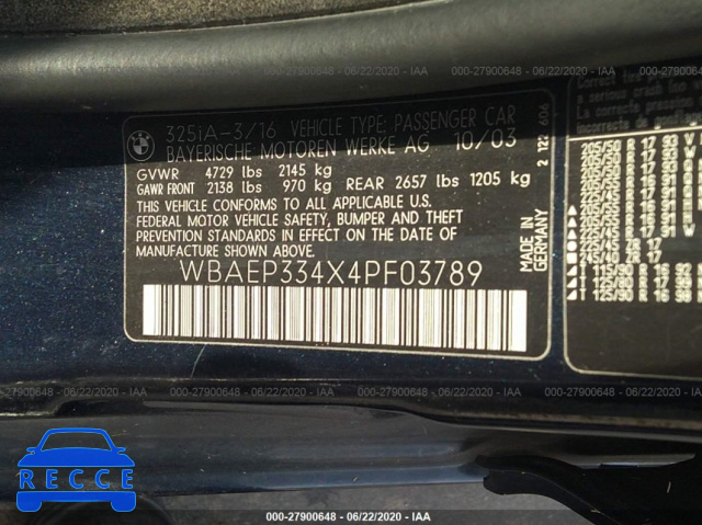 2004 BMW 3 SERIES XIT WBAEP334X4PF03789 image 8