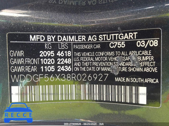 2008 MERCEDES-BENZ C-CLASS 350 WDDGF56X38R026927 image 8