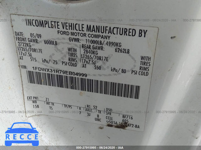 2009 FORD SUPER DUTY F-350 SRW XL/XLT 1FDWX31R79EB04999 зображення 8