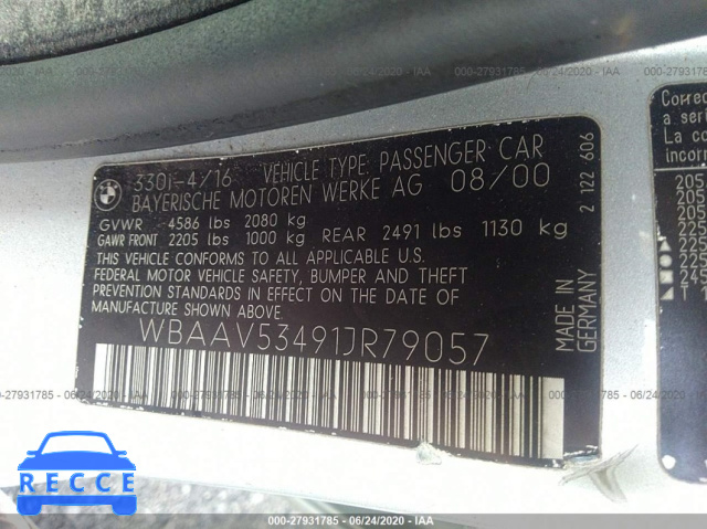 2001 BMW 3 SERIES 330I WBAAV53491JR79057 image 8