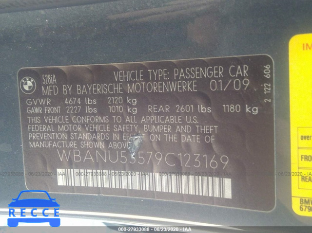2009 BMW 5 SERIES 528I WBANU53579C123169 Bild 8
