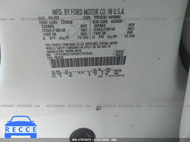 2002 FORD SUPER DUTY F-350 SRW SRW SUPER DUTY 1FTSW31S92EC95243 image 8