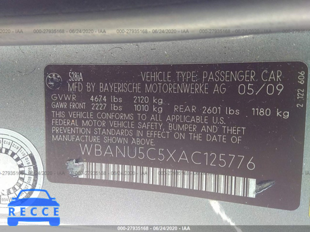 2010 BMW 5 SERIES I WBANU5C5XAC125776 Bild 8