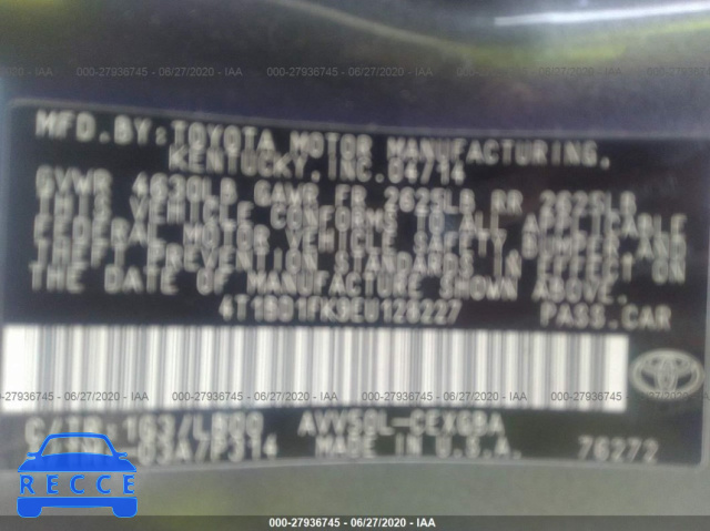 2014 TOYOTA CAMRY HYBRID HYBRID/LE/XLE 4T1BD1FK9EU128227 image 8