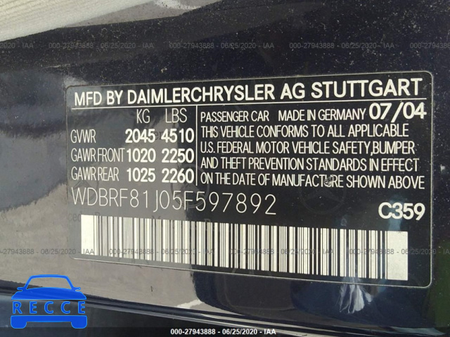 2005 MERCEDES-BENZ C-CLASS 240 4MATIC WDBRF81J05F597892 image 8