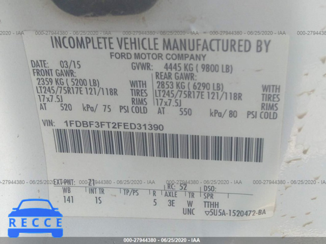 2015 FORD SUPER DUTY F-350 SRW SUPER DUTY 1FDBF3FT2FED31390 image 8