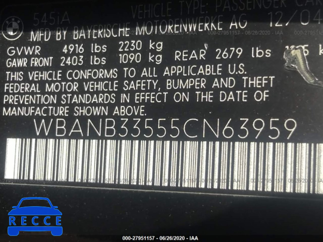 2005 BMW 5 SERIES I WBANB33555CN63959 Bild 8