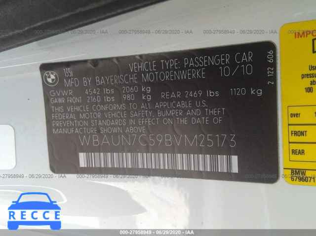 2011 BMW 1 SERIES 135I WBAUN7C59BVM25173 image 8