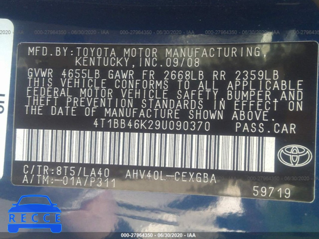 2009 TOYOTA CAMRY HYBRID HYBRID 4T1BB46K29U090370 image 8