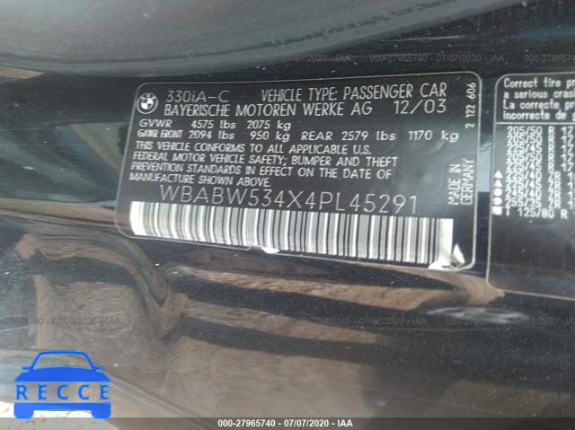 2004 BMW 3 SERIES CI WBABW534X4PL45291 image 8
