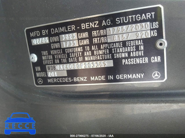 1986 MERCEDES-BENZ 190 E 2.3 WDBDA24D2GF203355 Bild 8