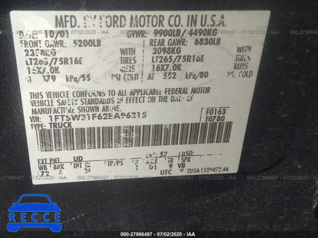 2002 FORD SUPER DUTY F-350 SRW SRW SUPER DUTY 1FTSW31F62EA96315 image 8