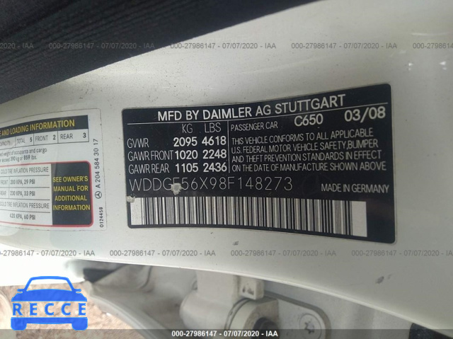 2008 MERCEDES-BENZ C-CLASS 3.5L SPORT WDDGF56X98F148273 image 8