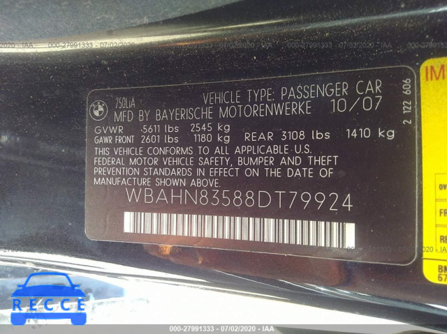 2008 BMW 7 SERIES LI WBAHN83588DT79924 image 8