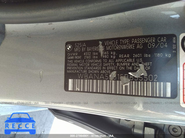 2005 BMW 5 SERIES I WBANA53515B855502 Bild 8