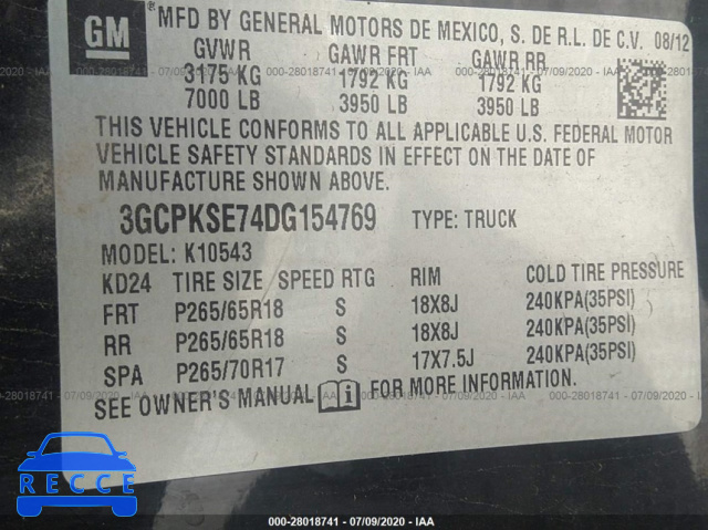 2013 CHEVROLET SILVERADO 1500 K1500 LT 3GCPKSE74DG154769 Bild 8
