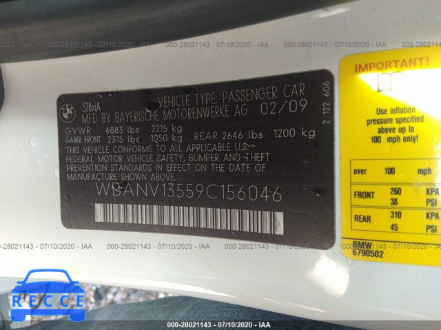 2009 BMW 5 SERIES 528I XDRIVE WBANV13559C156046 Bild 8