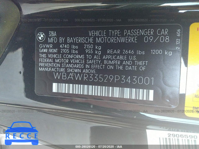 2009 BMW 3 SERIES 328I WBAWR33529P343001 image 8