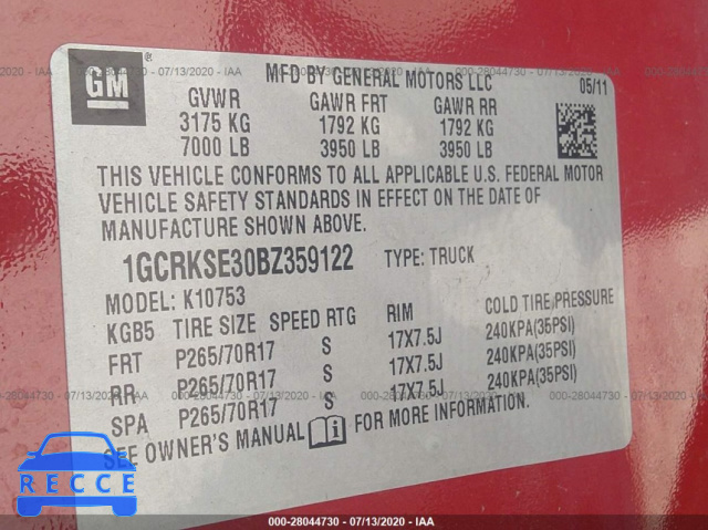 2011 CHEVROLET SILVERADO 1500 LT 1GCRKSE30BZ359122 image 8