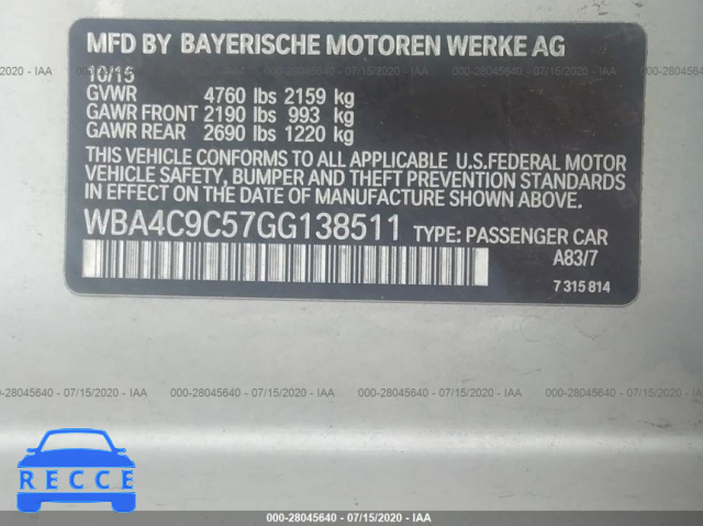 2016 BMW 4 SERIES 428I XDRIVE WBA4C9C57GG138511 зображення 8