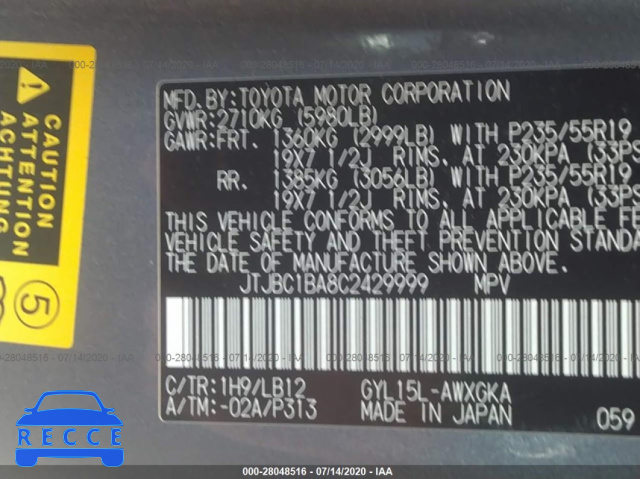 2012 LEXUS RX 450H 450 JTJBC1BA8C2429999 image 8
