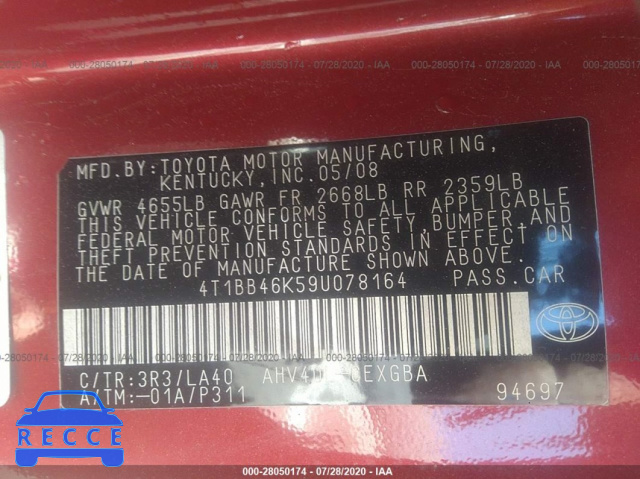 2009 TOYOTA CAMRY HYBRID 4T1BB46K59U078164 image 8