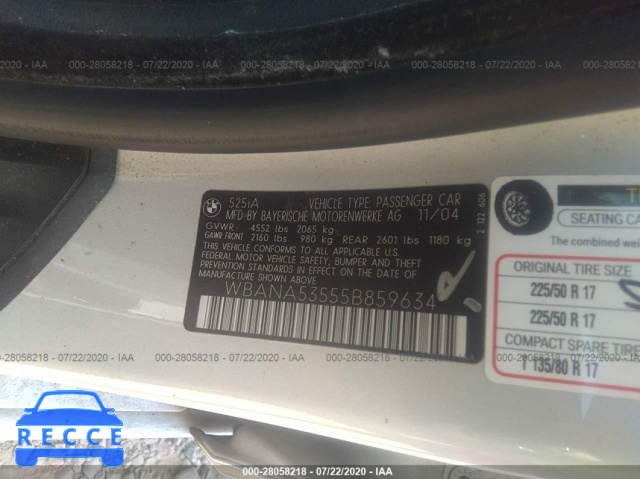 2005 BMW 5 SERIES I WBANA53555B859634 зображення 8