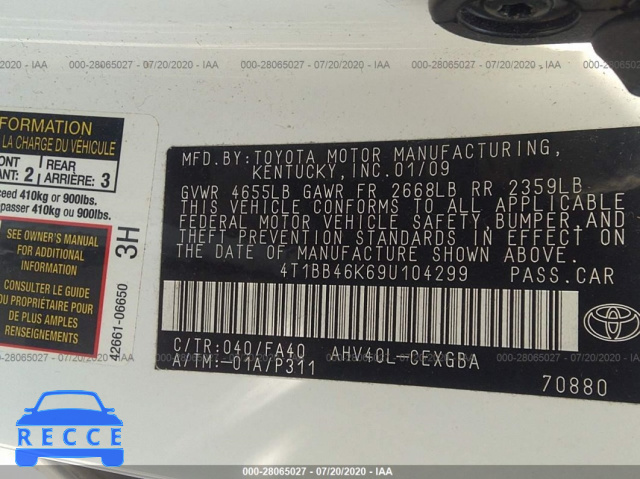 2009 TOYOTA CAMRY HYBRID HYBRID 4T1BB46K69U104299 image 8