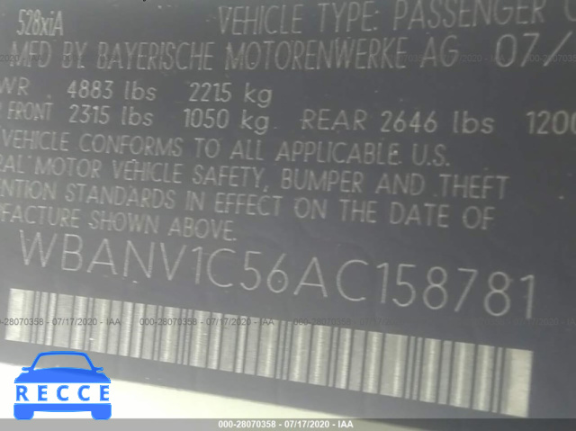 2010 BMW 5 SERIES 528I XDRIVE WBANV1C56AC158781 Bild 8