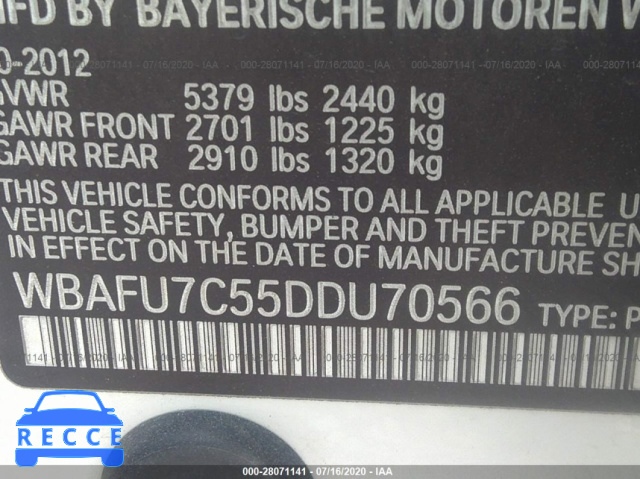 2013 BMW 5 SERIES XI WBAFU7C55DDU70566 Bild 8