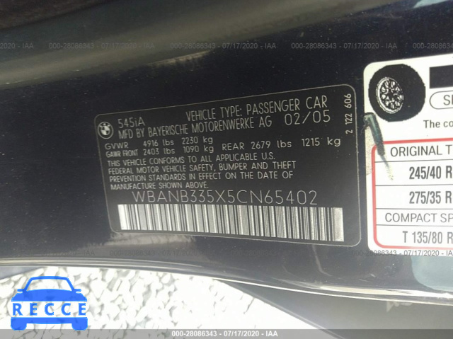 2005 BMW 5 SERIES I WBANB335X5CN65402 Bild 8