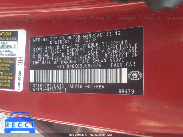 2009 TOYOTA CAMRY HYBRID HYBRID 4T1BB46K69U067979 image 8