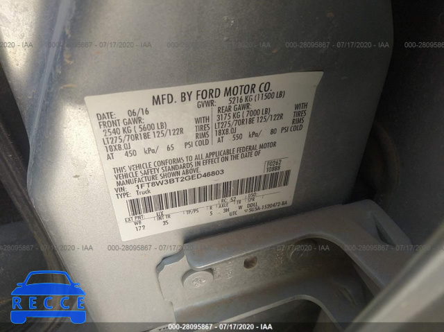 2016 FORD SUPER DUTY F-350 SRW PLATINUM/XL/XLT/LARIAT 1FT8W3BT2GED46803 image 8
