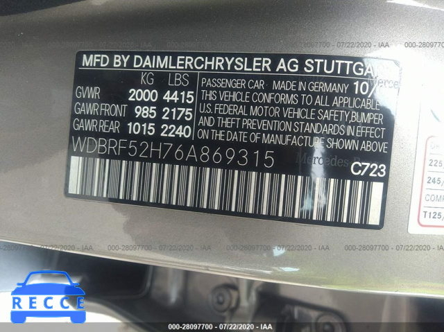 2006 MERCEDES-BENZ C-CLASS 230 WDBRF52H76A869315 image 8
