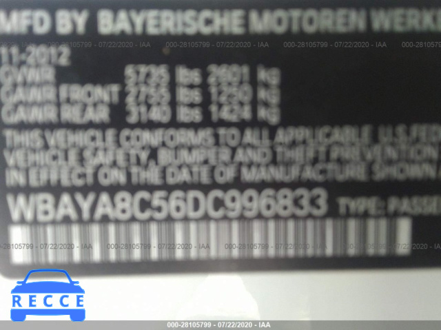 2013 BMW 7 SERIES I WBAYA8C56DC996833 image 8