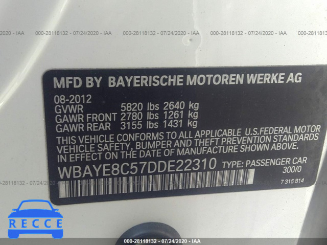 2013 BMW 7 SERIES 750LI/ALPINA B7 WBAYE8C57DDE22310 image 8
