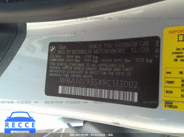 2009 BMW 5 SERIES XI WBANV93549C133002 Bild 8