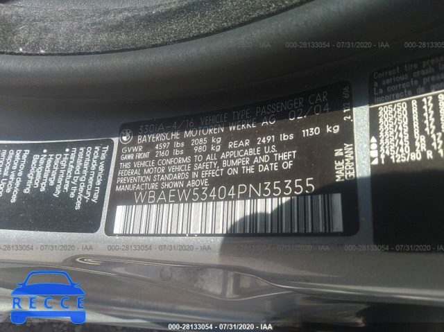 2004 BMW 3 SERIES 330XI WBAEW53404PN35355 image 8