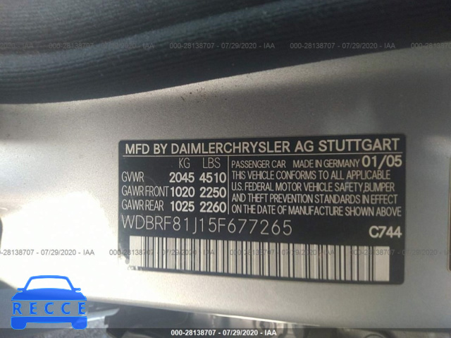 2005 MERCEDES-BENZ C-CLASS 2.6L WDBRF81J15F677265 image 8