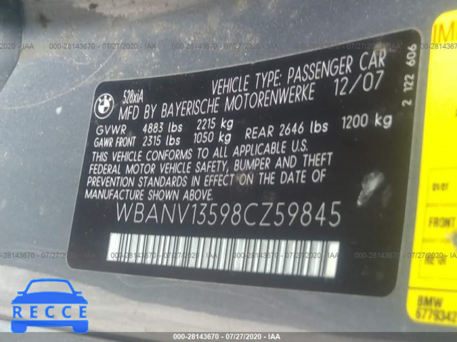 2008 BMW 5 SERIES 528XI WBANV13598CZ59845 Bild 8
