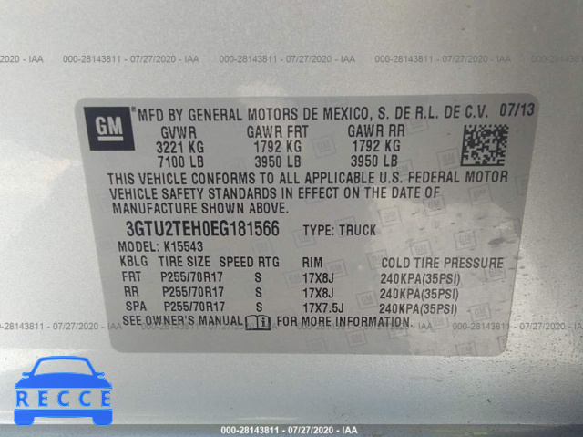 2014 GMC SIERRA 1500 3GTU2TEH0EG181566 image 8