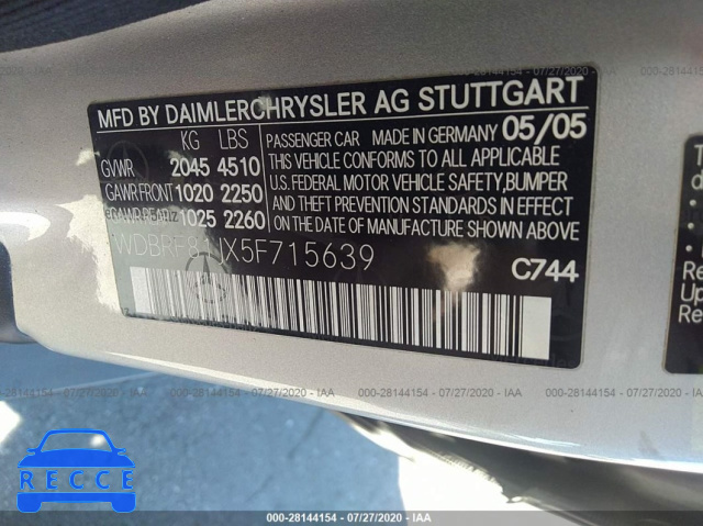 2005 MERCEDES-BENZ C-CLASS 2.6L WDBRF81JX5F715639 image 8